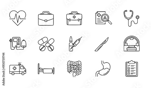 Hospital, Diagnosis and Treatment Linear Icon Pack