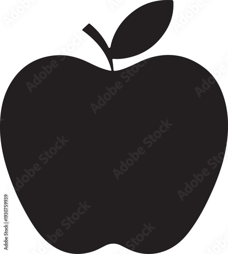 Black Apple Icon Symbol for Healthy Eating Nutrition and Organic Fruit Vector Illustration