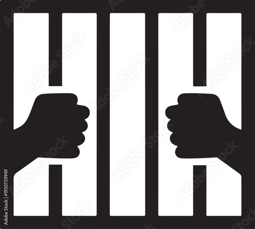 Hands Behind Prison Bars Icon Incarceration Criminal Justice and Human Rights Jail Silhouette Vector Illustration