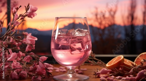 Refreshing pink drink with floral garnish