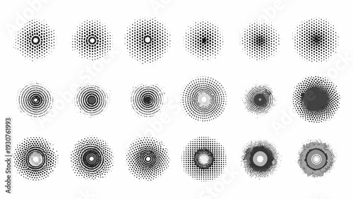 Arrangement of halftone dot patterns in varying densities and circular forms