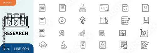 Research icons and symbols in a grid layout