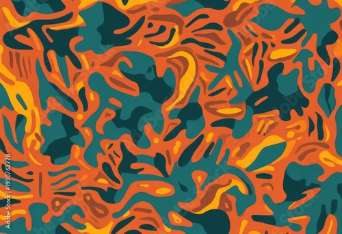 Dynamic organic shape texture in green and orange