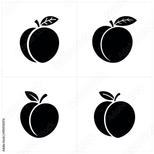 Black silhouettes of peaches on white background fruit