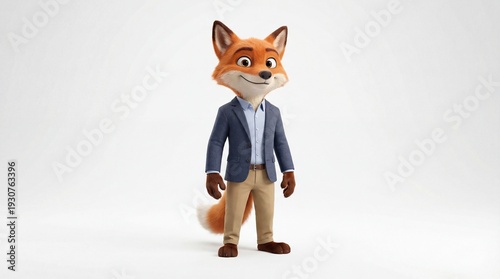 Engaging 3D Animated Fox Character Illustration, Professionally Dressed for Business Concepts and Corporate Marketing