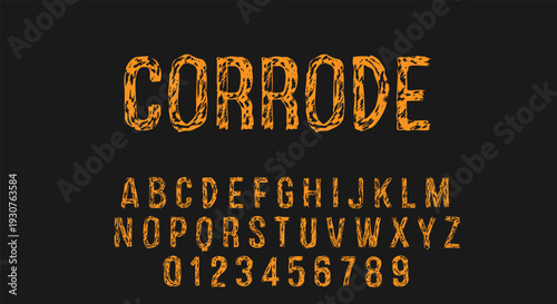 Corrode Distressed Font - Orange Rusted Textured Alphabet on Black