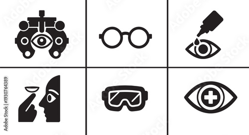 Eye care icon set. Thin line ophthalmology and vision health symbols for medical use.