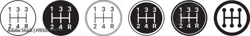 Car gearbox icon set. Thin line transmission symbols for automotive service and repair use.