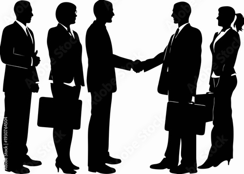 Silhouettes of business professionals completing a handshake agreement
