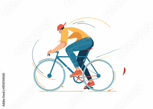 A cyclist in motion depicted in a vibrant stylized illustration