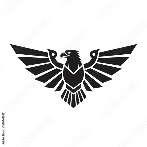 Black eagle symbol with extended wings vector illustration on white background