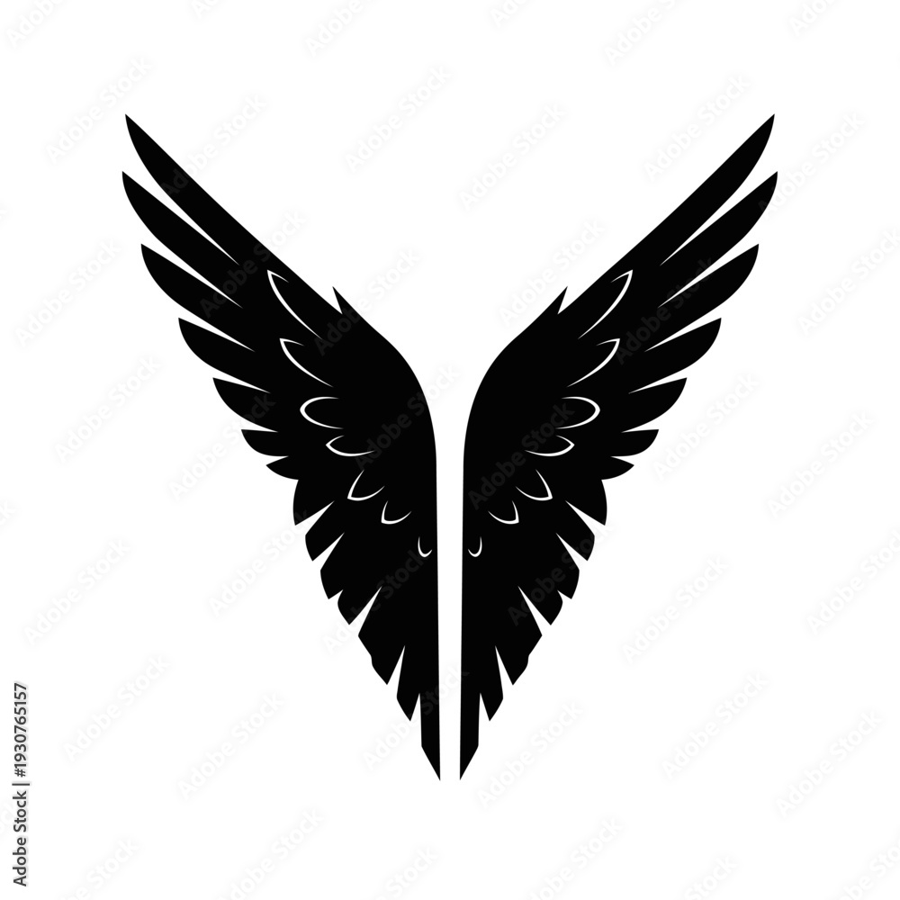 Fototapeta premium Black silhouette angel wings illustration on white background design element