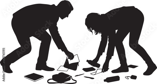 Silhouette of Two People Helping Pick Up Dropped Items