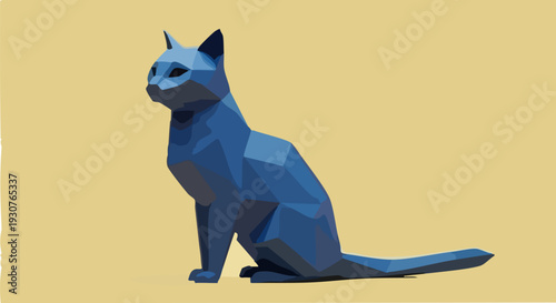 Low Poly Blue Cat Vector Illustration