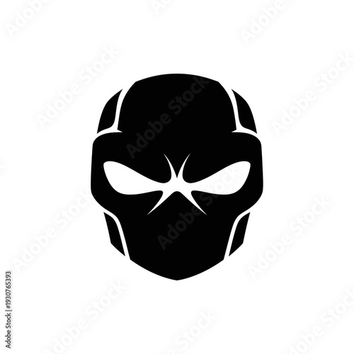 Bold black silhouette of a stylized face with intense focused gaze