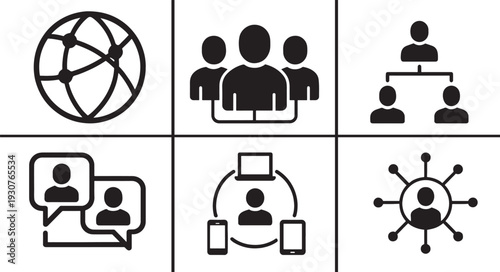 Social network connection and global business icon set. Thin line digital communication symbols.