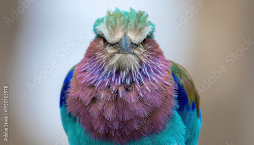 Ultra Realistic Fine Art Portrait Of A Lilac Breasted Roller Centered Symmetrical