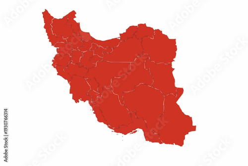 Iran Map Red Vector Silhouette Administrative Province Boundaries