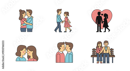 Couple embracing and walking together, showing love and togetherness in various tender moments and playful activities.