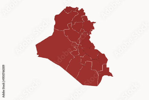 Iraq Map Deep Red Vector Silhouette with Internal Borders