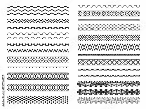 A collection of diverse black line patterns and borders arranged in a neat grid layout