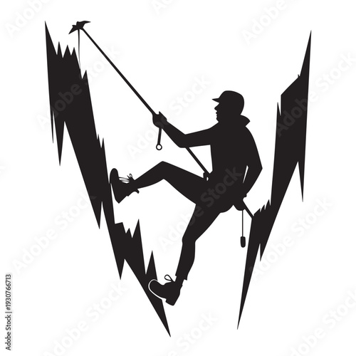 Man rappelling down a steep mountain, rock climbing, adventure sport, extreme descent, outdoor recreation, professional gear