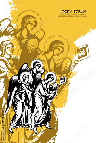 Wallpaper Mural Religious vintage poster template with Angels. Christian illustration in Byzantine style Torontodigital.ca