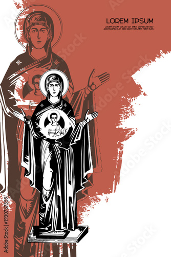 Wallpaper Mural Religious vintage poster template with Unbreakable Wall, Blessed Virgin Mary and Jesus Christ. Christian illustration in Byzantine style Torontodigital.ca