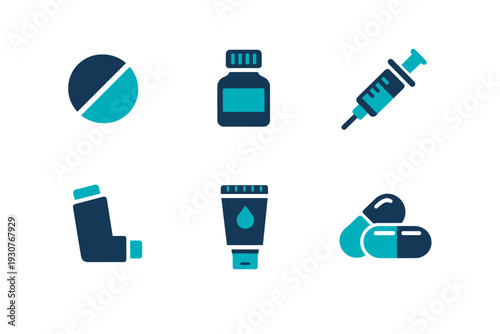 Vector inhaler vitamin symbol device simple generation image tablet icon syringe white
