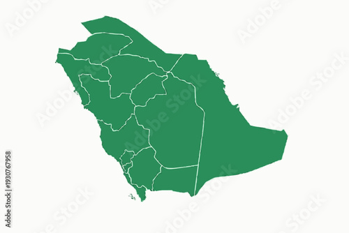 Saudi Arabia Map Green Vector Silhouette with Provincial Borders