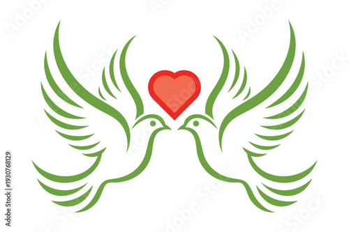 Elegant Dove Love Symbol with Heart Vector Illustration