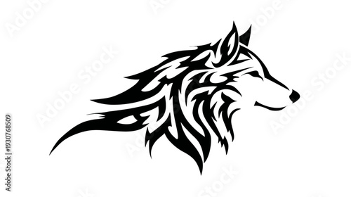 Powerful Stylized Tribal Wolf Head Profile Vector Graphic Design - Majestic Wild Animal Spirit Symbol Artwork