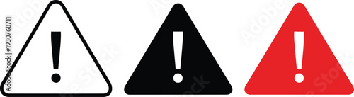 Warning signs with exclamation marks in black white and red