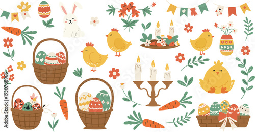 Colorful tribal masks with festive patterns and designs on white background