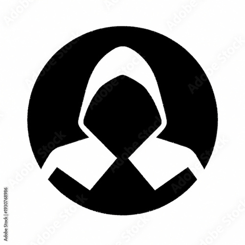 Anonymous Hooded Avatar Silhouette in Circular Frame for Digital Security Identity