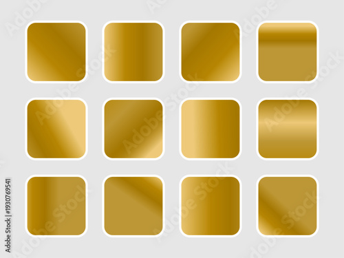 Golden color palette swatches shimmering amber squares vector on light background