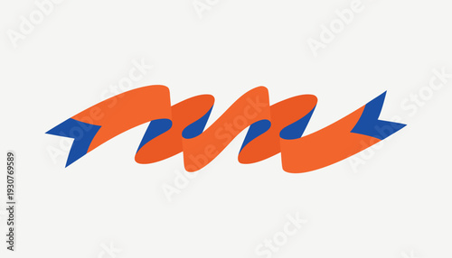 Abstract Orange and Blue Wavy Ribbon Graphic on White Background