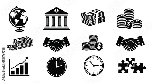 Set of 12 business and finance icons vector