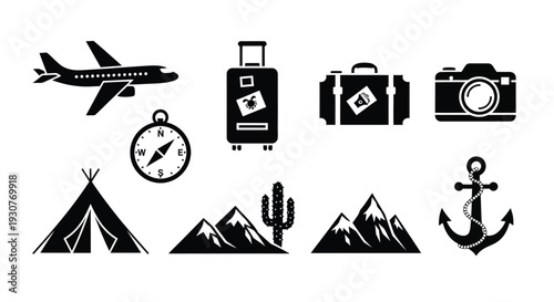Set of 9 travel icons vector