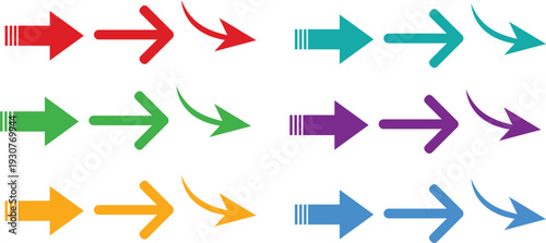 Collection of colorful arrow icons pointing right and left