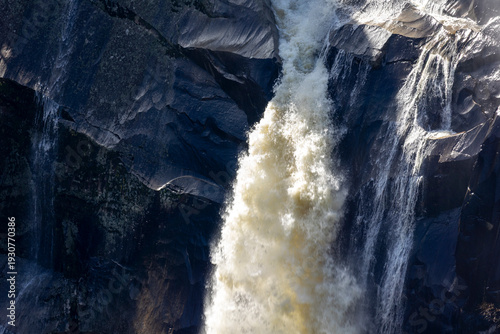 Powerful Waterfall Cascade with Intense Flow and Water Force