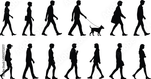 Black and white vector silhouettes of diverse professional people, musical performers, pregnant women, tropical resort buildings, and technical fashion apparel templates for design.