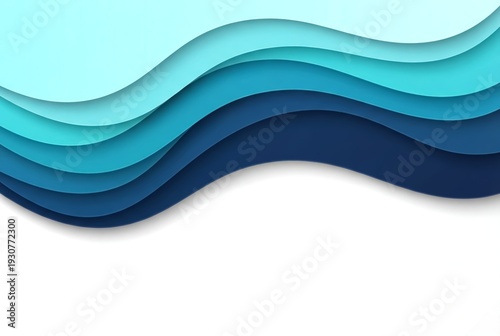 Wallpaper Mural Abstract Blue Paper Cut Wave Layers Background with Copy Space Torontodigital.ca
