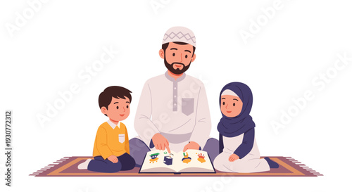 Set of Flat Design Ramadan Kareem Vector Flat Minimalist illustration