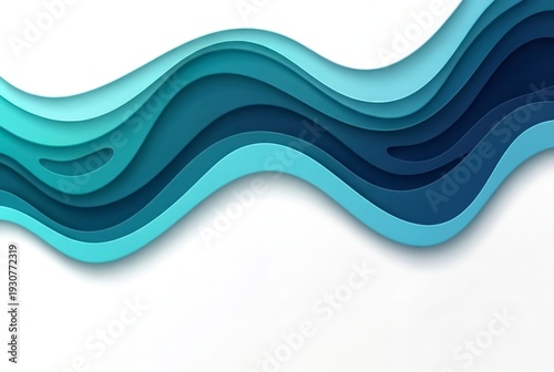 Wallpaper Mural Abstract Blue Paper Cut Wave Layers Background with Copy Space Torontodigital.ca