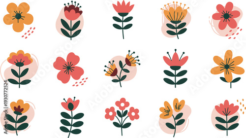 Collection of colorful flower illustrations in various styles and arrangements