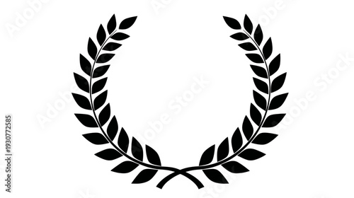 Black laurel wreath isolated on white background, a classic symbol of victory, achievement, honor, award, and success.