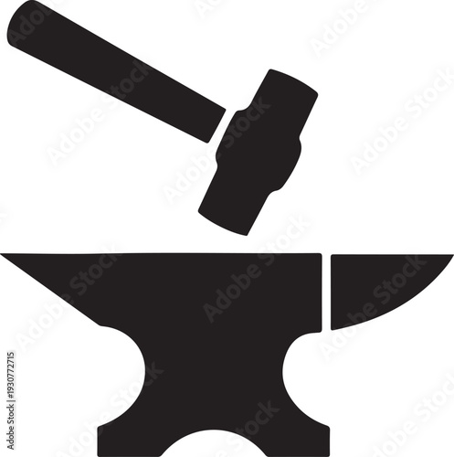 Blacksmith icon. Anvil and hammer. Vector icon isolated on white background.