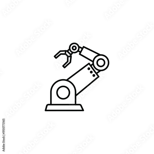 Sleek line icon of a robotic arm, symbolizing industrial automation, precise manufacturing, and the future of smart technology in production and engineering development