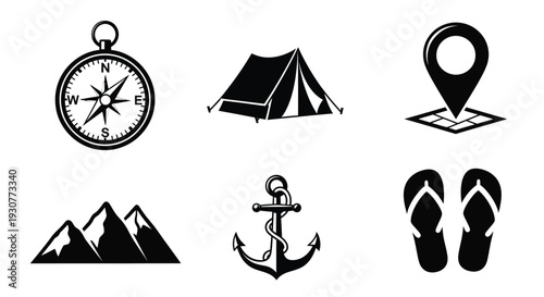 Set of 6 travel icons vector